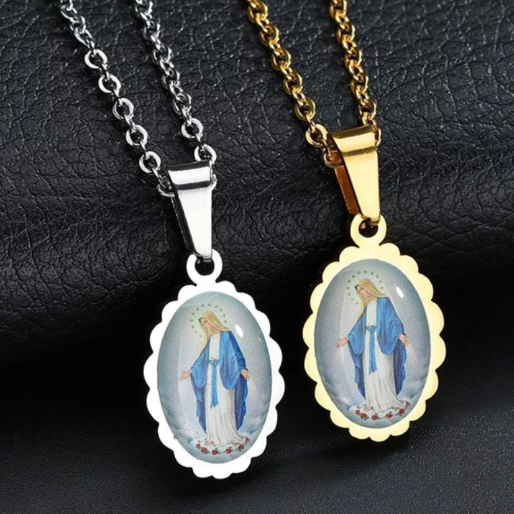 Virgin Mary stainless steel necklace, Mary pendant